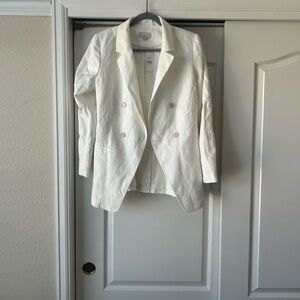 LOFT Off-White Double-Breasted Blazer